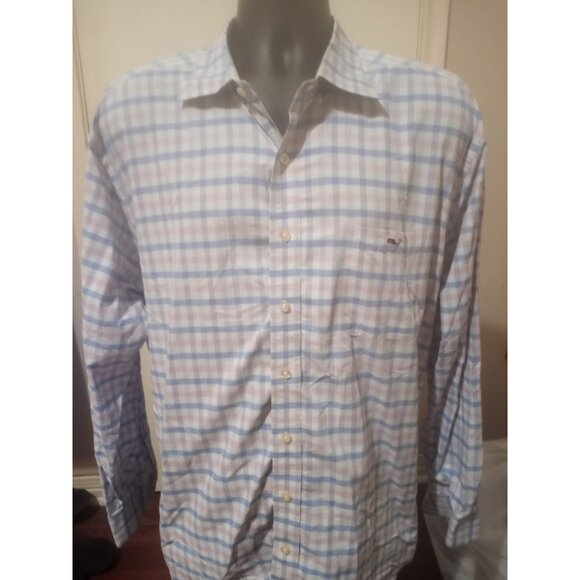 Vineyard Vines Performance Shirt Classic Fit Tucker Mens XL Blue Pink Plaid - Picture 1 of 13